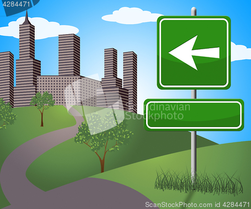 Image of Blank Sign With Arrow To City 3d Illustration