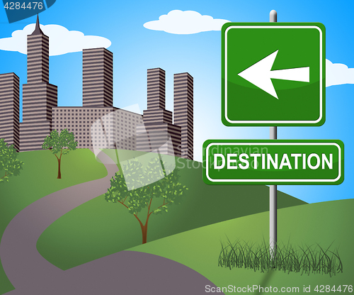 Image of Destination Sign Shows City Route 3d Illustration