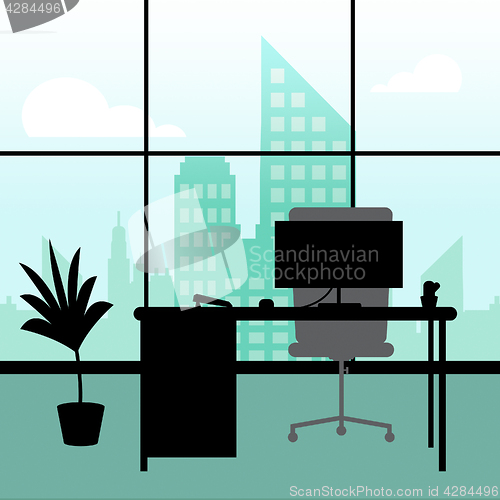 Image of Office Interior Shows Skyscraper Cityscape 3d Illustration