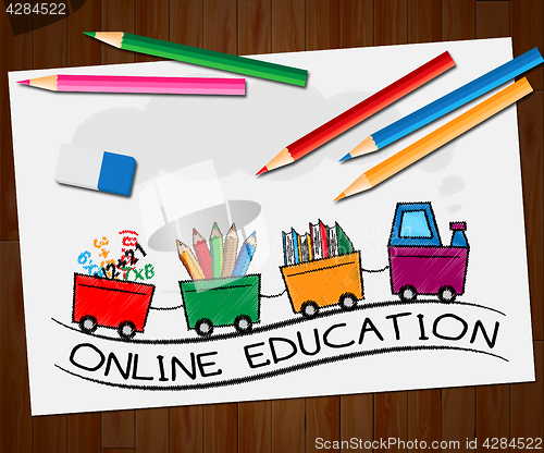 Image of Online Education Showing Schooling Website 3d Illustration