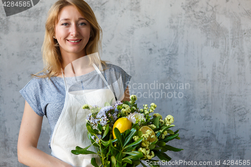 Image of Portrait of florist with flowers
