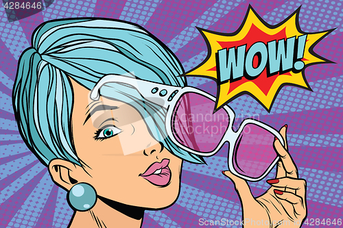 Image of sunglasses pop art woman wow reaction