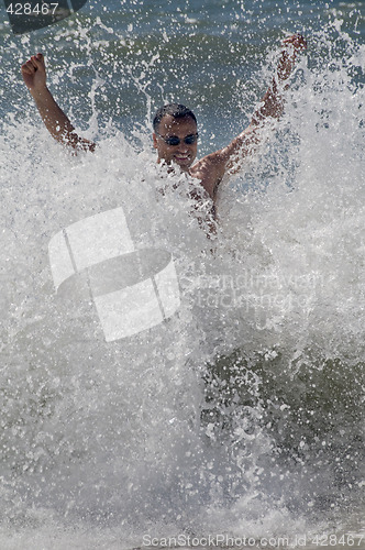 Image of Man standing in the waves of the sea