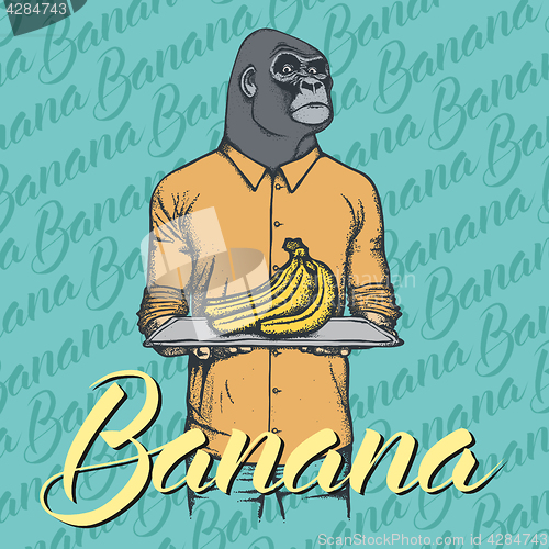 Image of Vector gorilla with bananas illustration