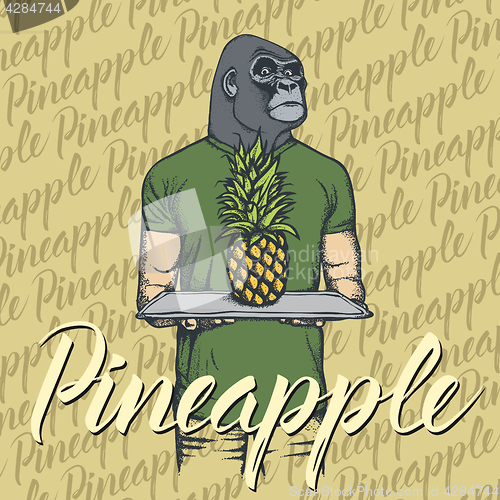 Image of Vector gorilla with pineapple illustration