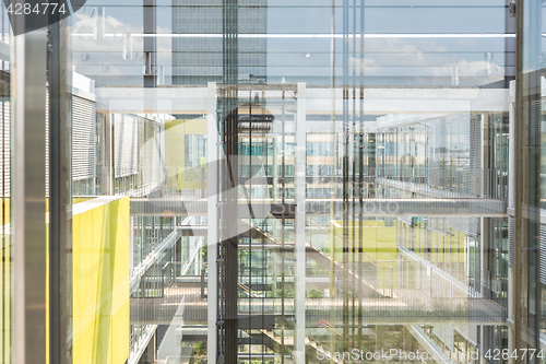 Image of Abstract window reflections in morden office building.