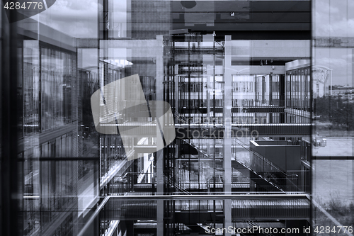 Image of Abstract window reflections in morden office building.