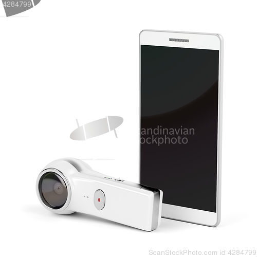 Image of 360 degree camera and smartphone