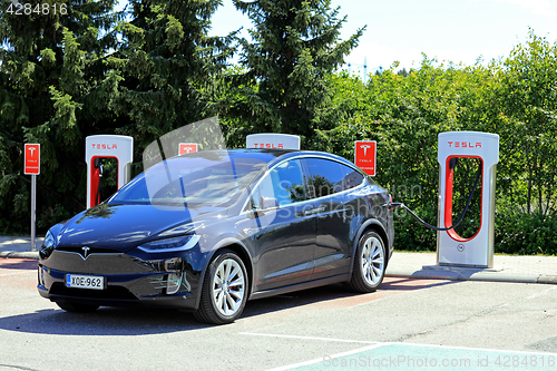 Image of Tesla Model X Electric SUV Charges Battery