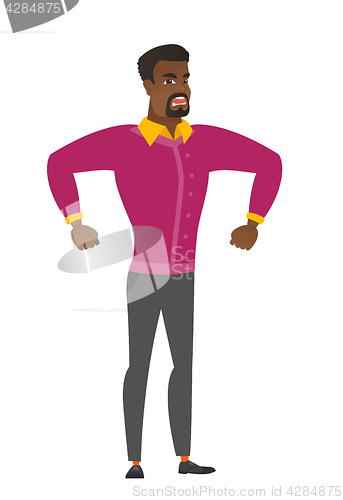 Image of African-american angry businessman screaming.