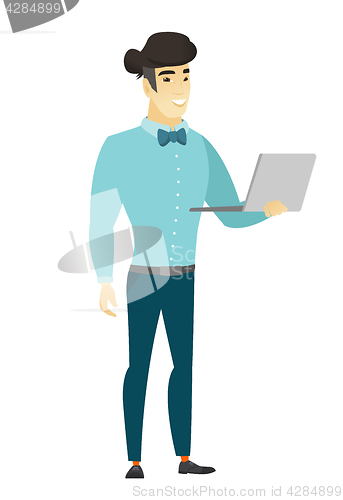 Image of Business man using laptop vector illustration.