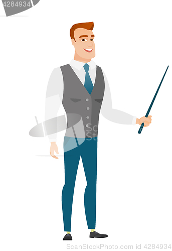 Image of Caucasian business man holding pointer stick.