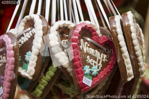 Image of Gingerbread Hearts on german christmas market