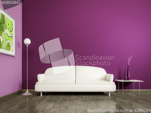 Image of purple room with a white sofa