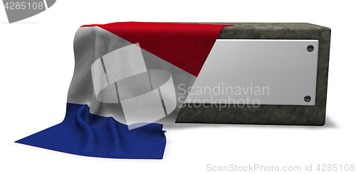 Image of stone socket with blank sign and flag of france - 3d rendering