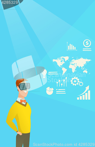 Image of Businessman in vr headset analyzing virtual data.