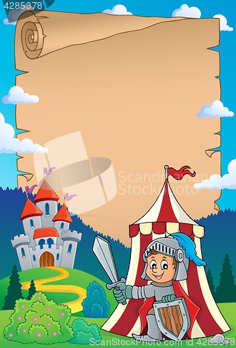 Image of Parchment with knight by tent theme 1