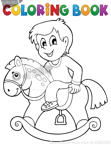 Image of Coloring book boy on rocking horse