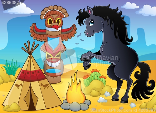 Image of Horse in Native American campsite