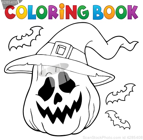 Image of Coloring book pumpkin in witch hat