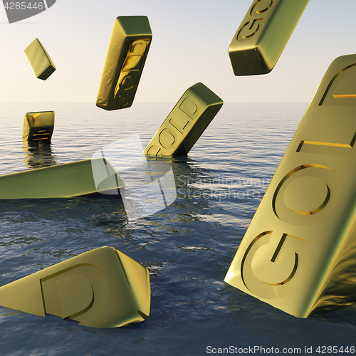 Image of Gold Bars Sinking  Showing Depression Recession And Economic Dow