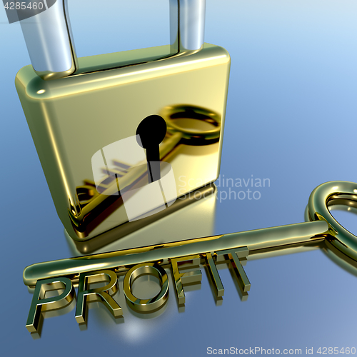 Image of Padlock With Profit Key Showing Growth Earnings And Revenue
