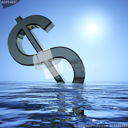 Image of Dollar Sinking And Sun Showing Depression Recession And Economic