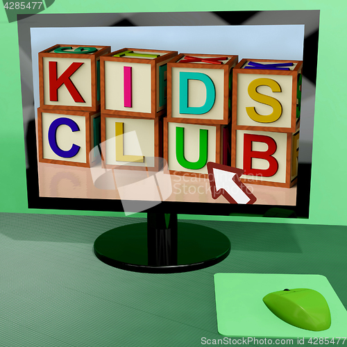 Image of Kids Club Blocks On Computer Shows Childrens Learning