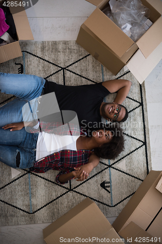 Image of Top view of attractive young African American couple