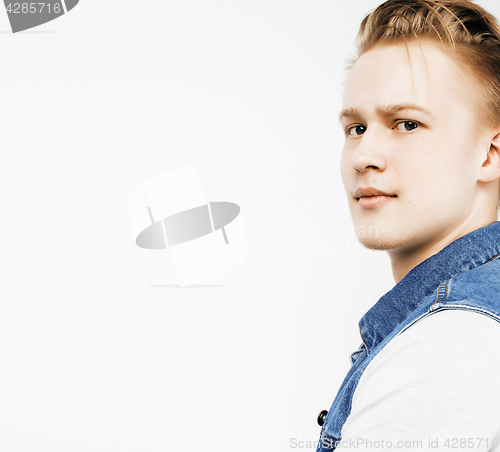 Image of young handsome teenage hipster guy posing emotional, happy smiling against white background isolated, lifestyle people concept 