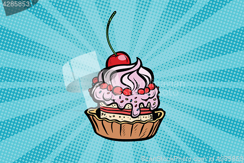 Image of cupcake dessert with cherries and cream