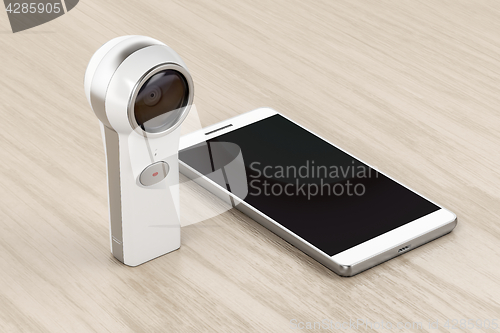 Image of 360 degree camera and smartphone