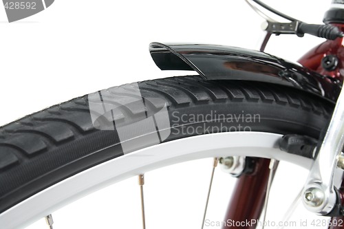 Image of Closeup of a front bicycle wheel