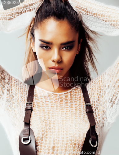 Image of young pretty african american sexy girl with fashion make up, lifestyle people concept close up