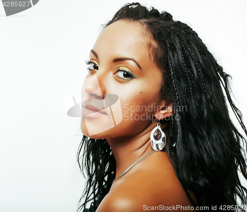 Image of young pretty african american woman isolated on white background