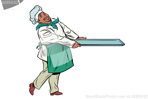 Image of African Chef cook with tray of food