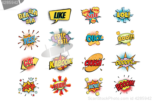 Image of set of colorful comic speech bubbles shape