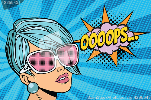 Image of oops beautiful woman with opaque sunglasses