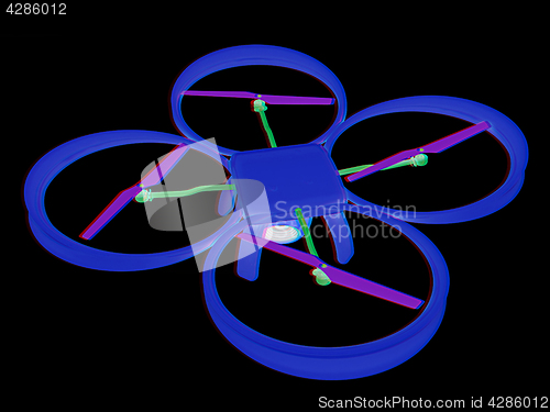 Image of Drone, quadrocopter, with photo camera flying. 3d render. Anagly