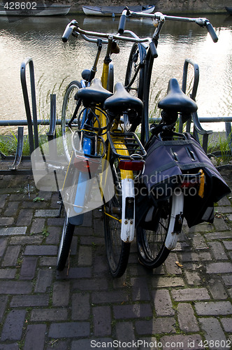 Image of bicycles by canal amsterdam