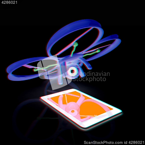 Image of Drone with tablet pc. Anaglyph. View with red/cyan glasses to se