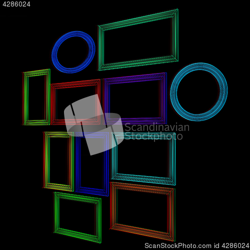 Image of Abstract frames. Conceptual design. 3D illustration. Anaglyph. V