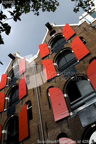 Image of leaning houses with hoist lifts amsterdam