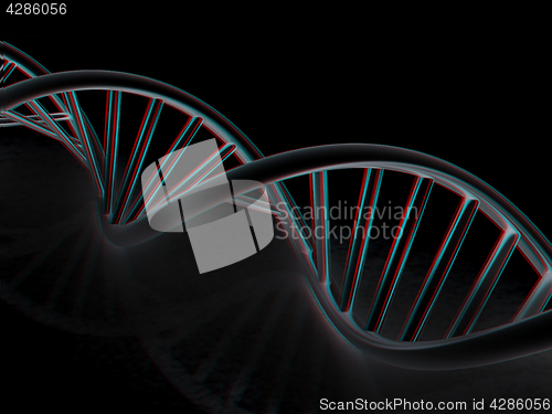 Image of DNA structure model. 3d illustration. Anaglyph. View with red/cy