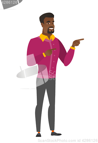 Image of African-american businessman pointing to the side.
