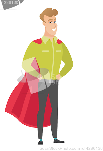 Image of Businessman wearing a red superhero cloak.