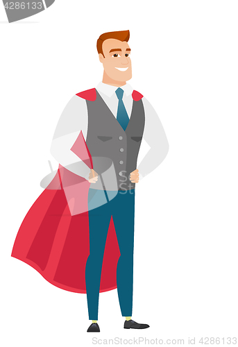 Image of Businessman wearing a red superhero cloak.