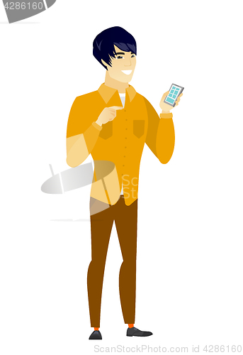 Image of Asian business man holding a mobile phone.