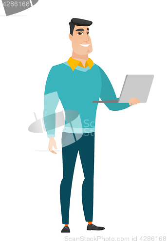 Image of Business man using laptop vector illustration.