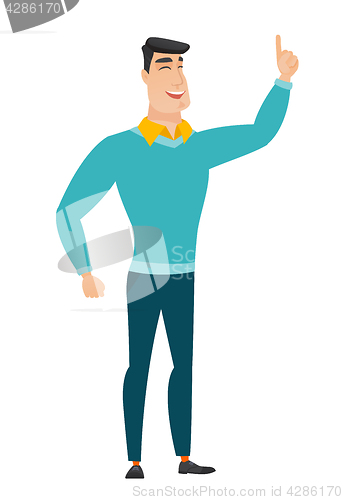 Image of Caucasian businessman pointing with his forefinger